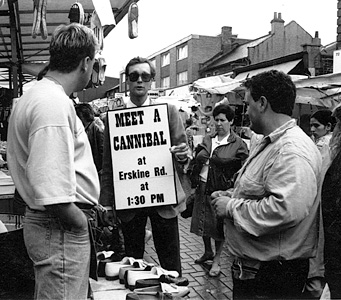 Cannibal talking to people on High Street Walthamstow